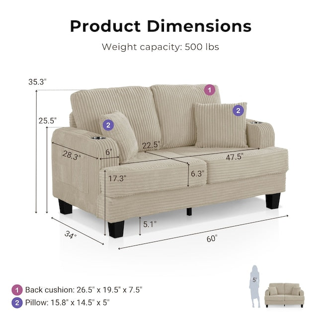 Furniture of America Kasin 61-in W Modern Beige Chenille 2-seater Loveseat - new