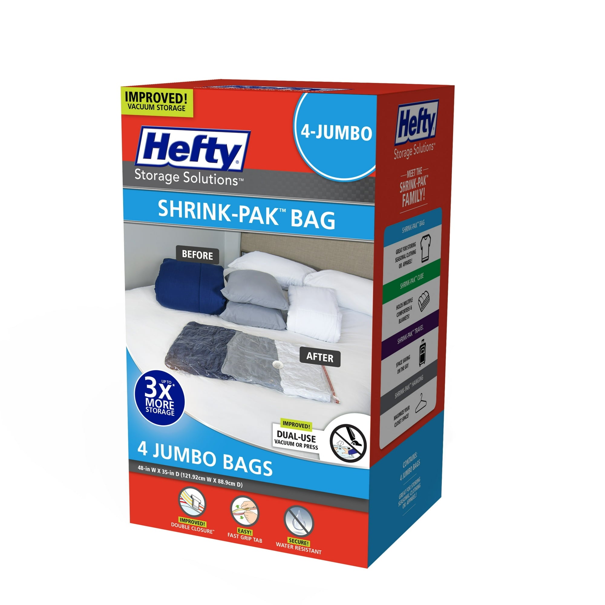 Hefty Shrink-Pak 4 Jumbo Vacuum Compression Storage Bags, Closet Organizer - new