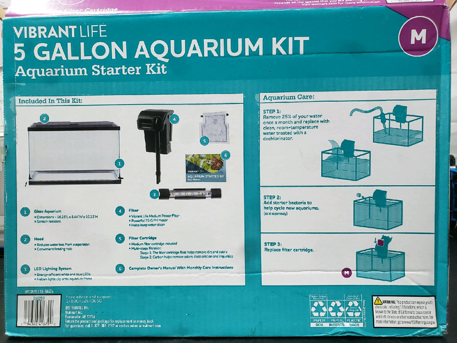 Vibrant Life 5 Gallon Aquarium Starter Kit with Blue & White LED Lights - new