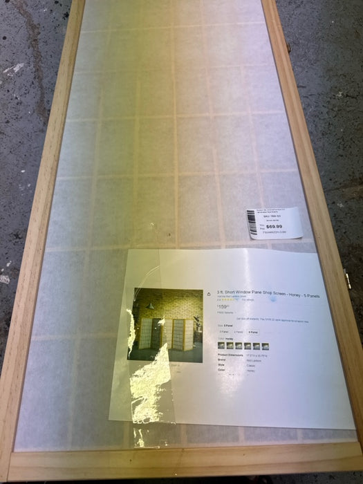 Oriental Furniture 3 ft. Tall Window Pane Shoji Screen - Honey - 5 Panels - new