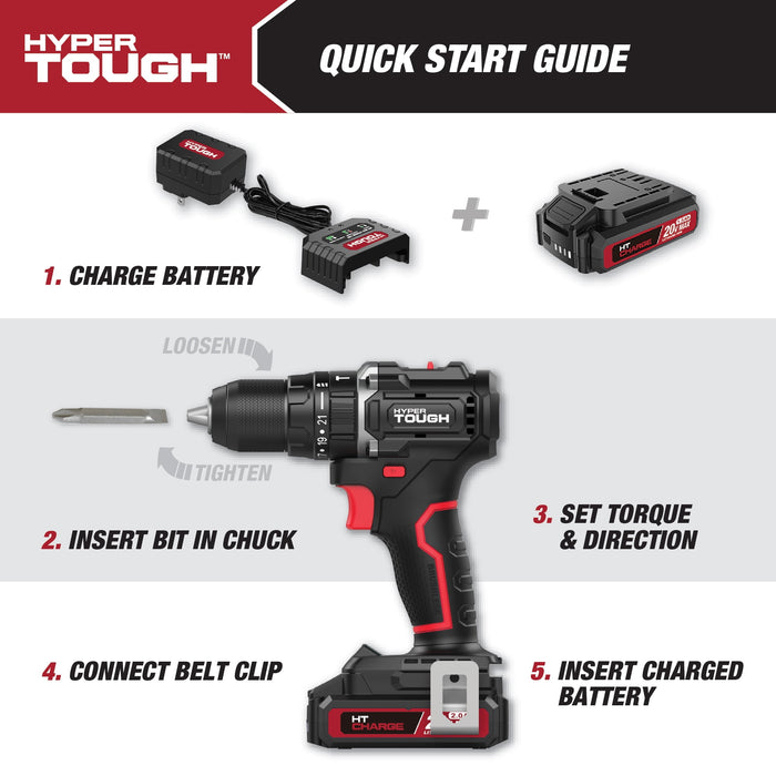 Hyper Tough 20V Max Brushless 2-Speed Cordless Hammer Drill with 1.5Ah Lithium-Ion Battery and Charger - open_box