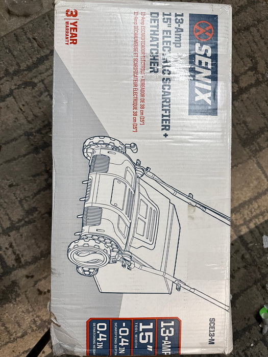 SENIX Corded Dethatcher/Scarifier 2 in 1, 15" 13Amp, 5-Position Adjustment with Collection Bag, SCE13-M - new