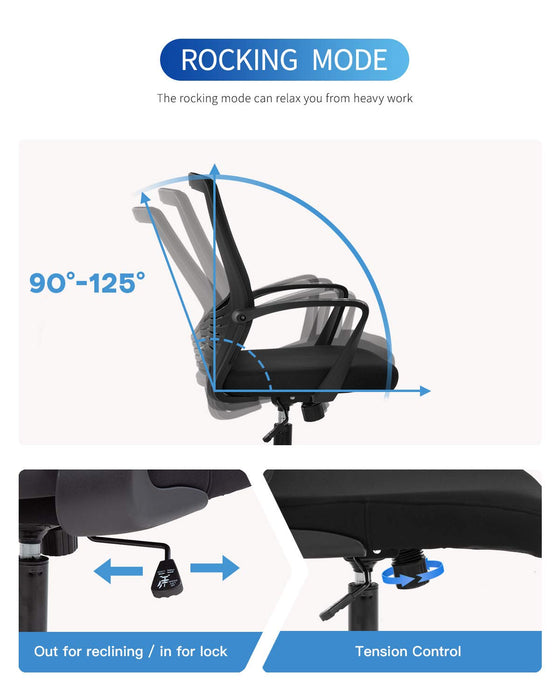 Home Office Chair Ergonomic Desk Chair Mesh Computer Chair Lumbar Support Modern Executive Adjustable Rolling Swivel Chair Comfortable Mid Black Task Chair, Black - new