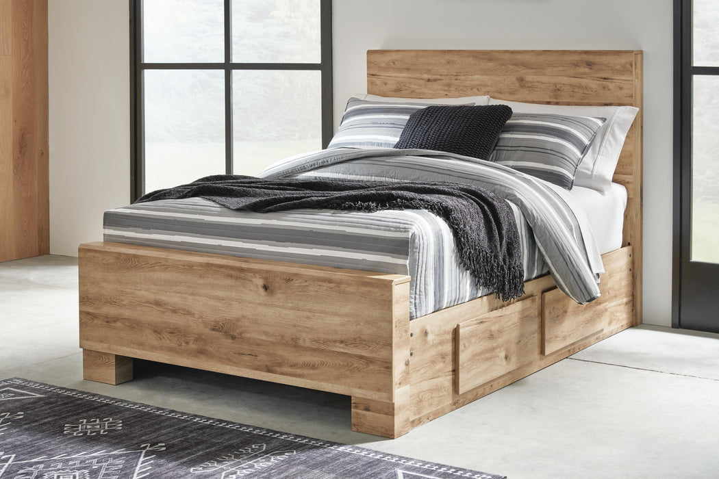 Hyanna Tan Brown Hyanna Full Panel Bed with 2 Side Storage