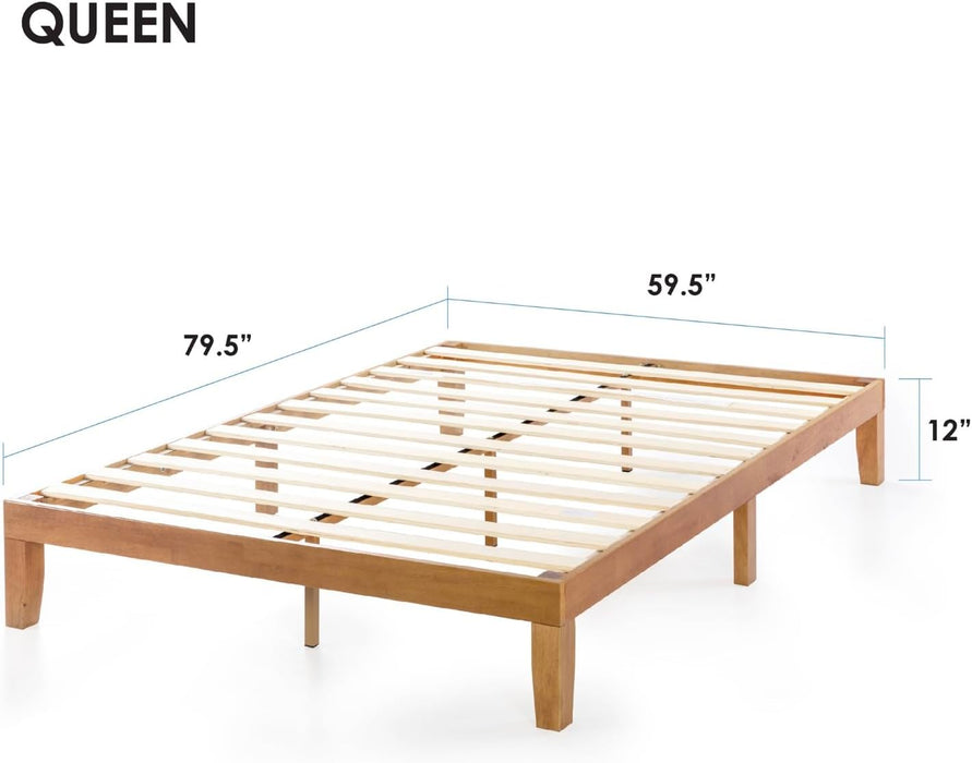 Mellow Naturalista Classic - 12 Inch Solid Wood Platform Bed with Wooden Slats, Easy Assembly, Queen, Pine - new