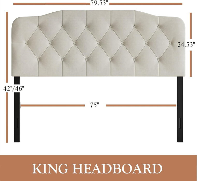 Upholstered Headboard King Size, Modern Button Diamond Tufted Linen, Bed Headboard with Solid Wood Legs & Adjustable Height from 42" to 46" (Warm Gray, King) - new
