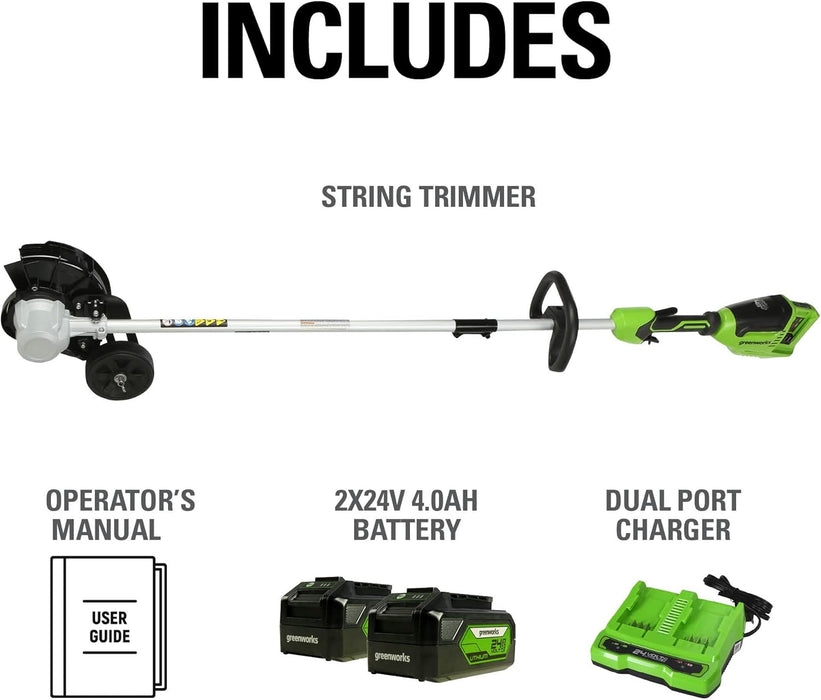 Greenworks 48V (2 x 24V) 8" Brushless Cordless Edger, (2) 4.0Ah Batteries and Dual Port Rapid Charger Included - new