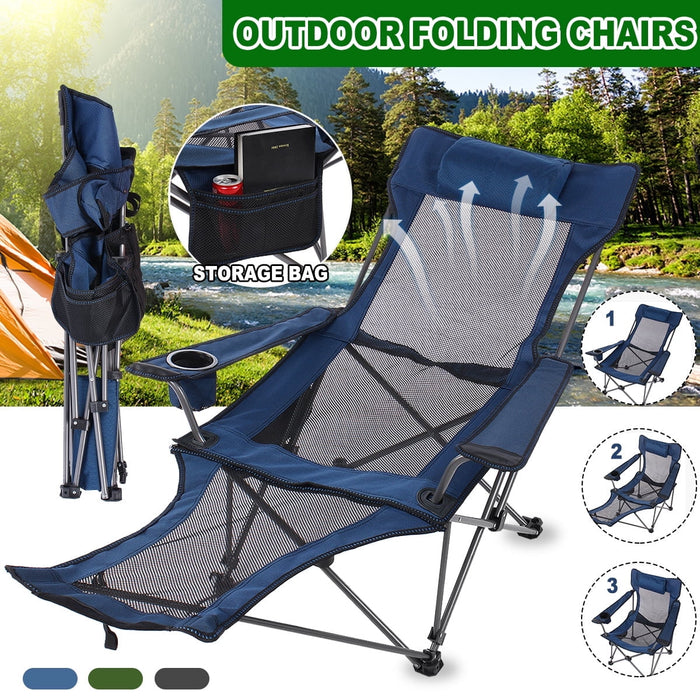Camping Lounge Chair Portable Reclining Camping Chair Folding Camping Chair with Footrest,Headrest & Storage Bag,Mesh Recliner with Backpack, 300lbs Weight Capacity - display_model