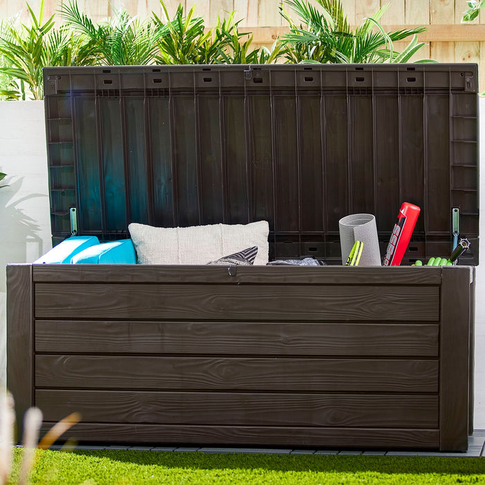 Keter Westwood Outdoor 150 Gal Deck Storage Box for Tools, Brown - new