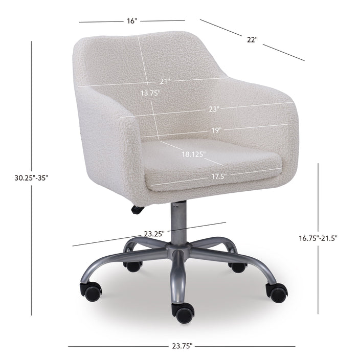 Linon Bannock Mid Back Task Chair with Adjustable Height and Swivel, Silver/White Sherpa - new