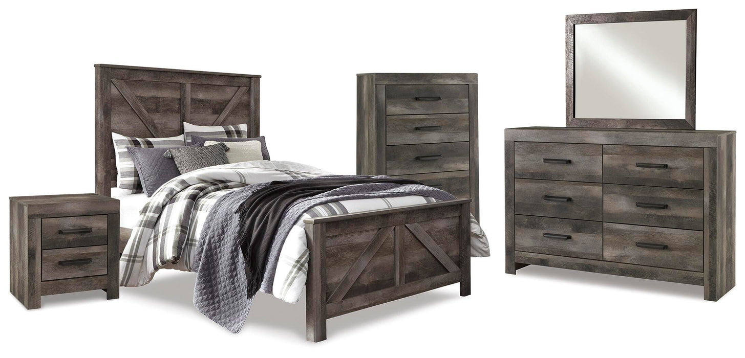 Wynnlow Gray Wynnlow Queen Crossbuck Panel Bed with Mirrored Dresser, Chest and Nightstand