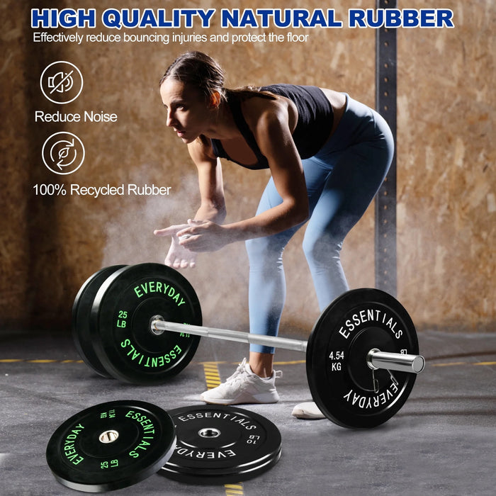 BalanceFrom Olympic Bumper Plate Weight Plate with Steel Hub, Black, 100 lbs Set with 6FT Olympic Barbell and Clips, Multiple Packages - new