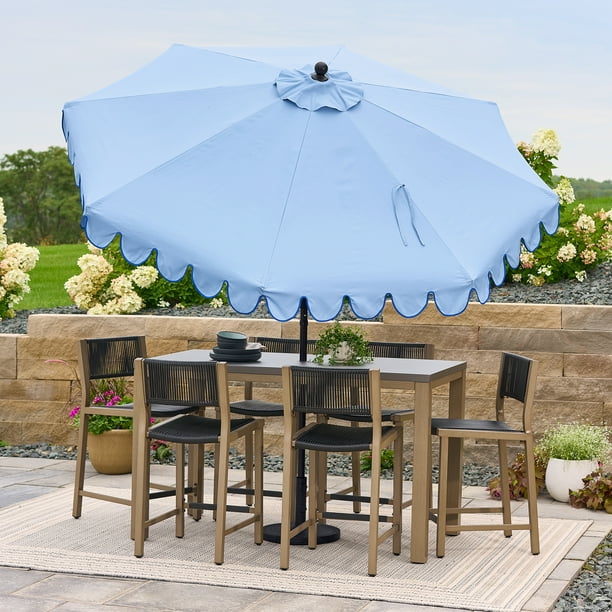 Better Homes & Gardens 9' Blue Scallop Patio Umbrella, Crank Lift and 3 Position Tilt - new