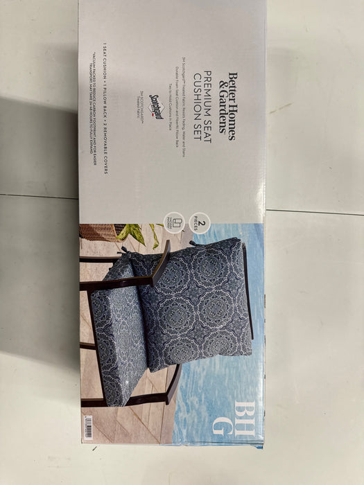 Better Homes & Gardens 20" x 20" Premium Blue and Green Medallion Outdoor Dining Chair Cushion - new