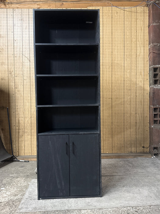 Mainstays Traditional 5 Shelf Bookcase with Doors, Black Finish - new