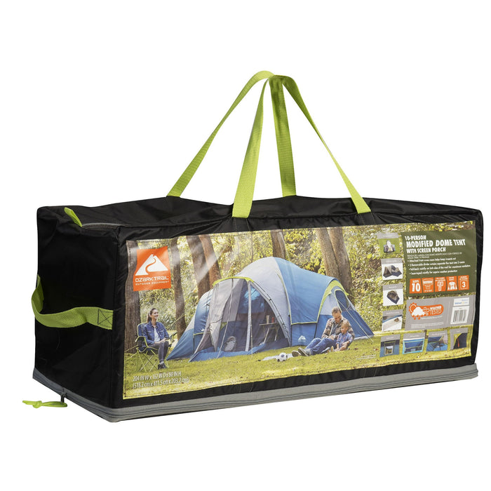 Ozark Trail 10-Person Dome Tent with Screen Porch – 3-Room Family Camping Tent with Weather Protection - used_good
