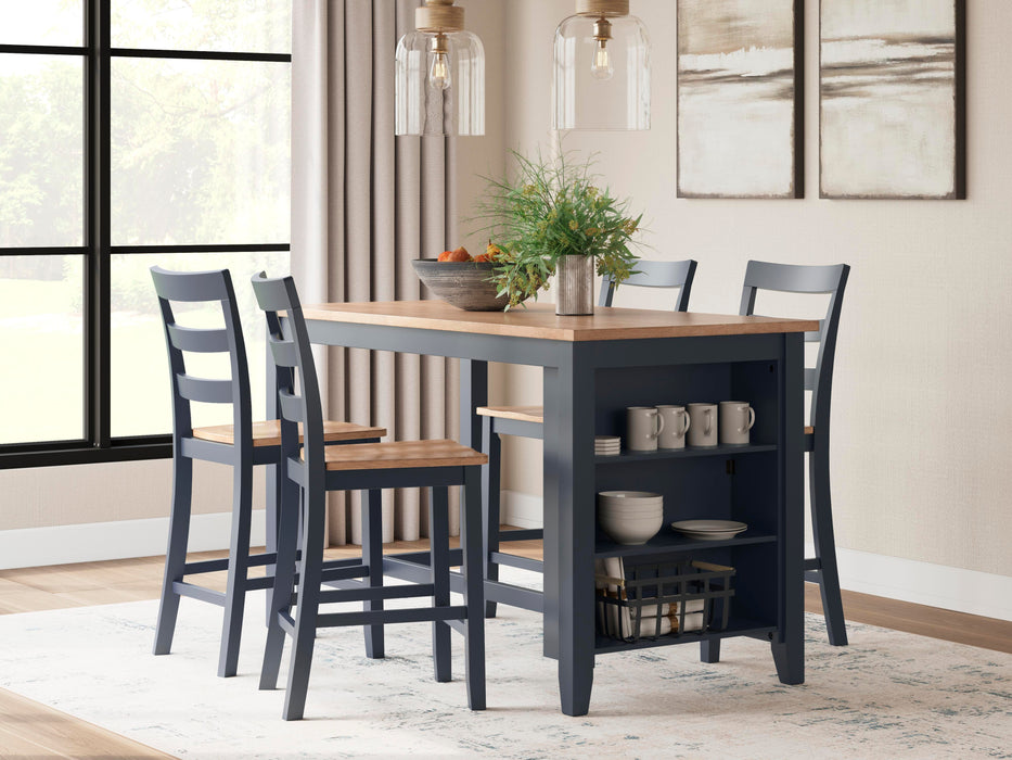 Gesthaven Natural/Blue Gesthaven Counter Height Dining Table and 4 Barstools