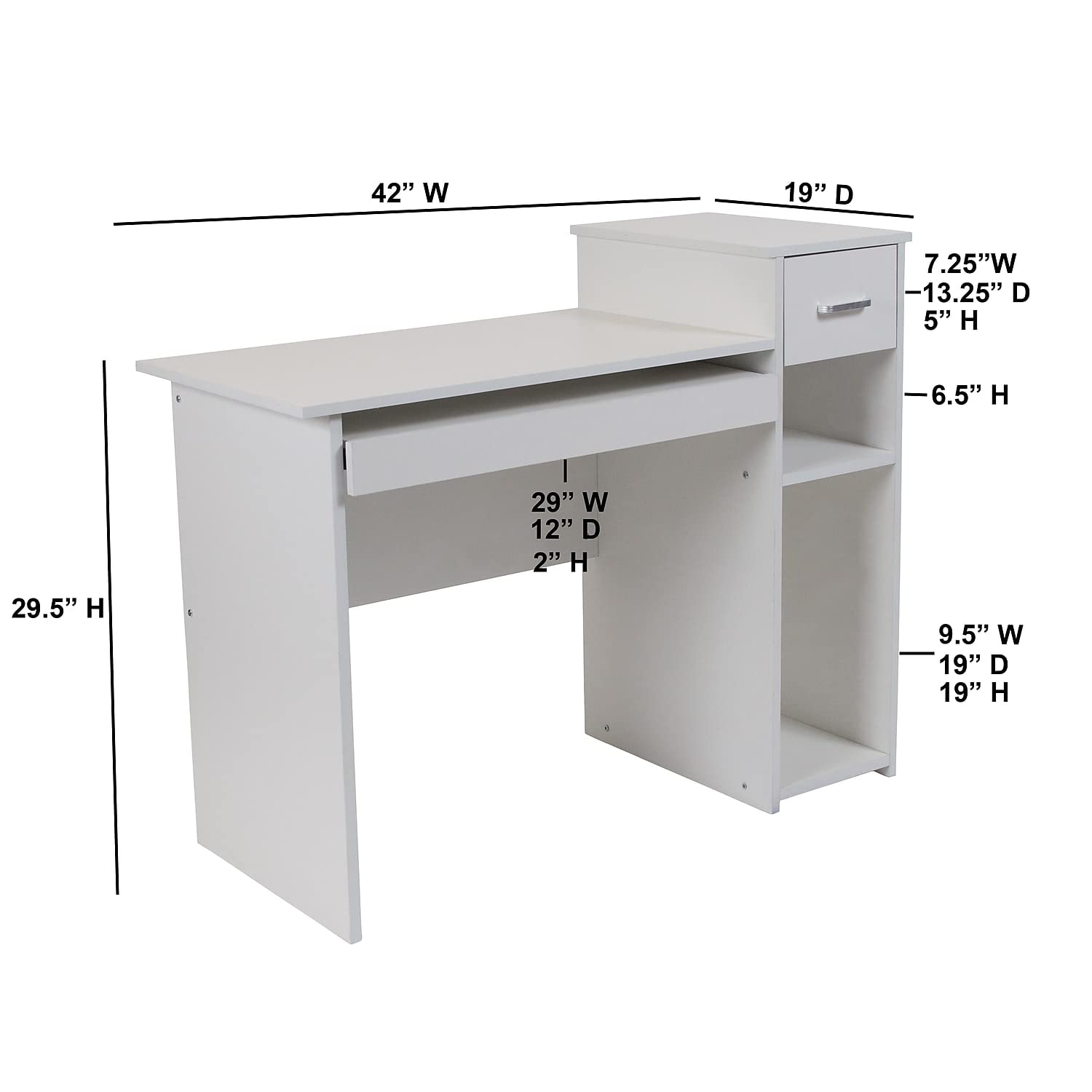 Flash Furniture Highland Park White Computer Desk with Shelves and Drawer - new