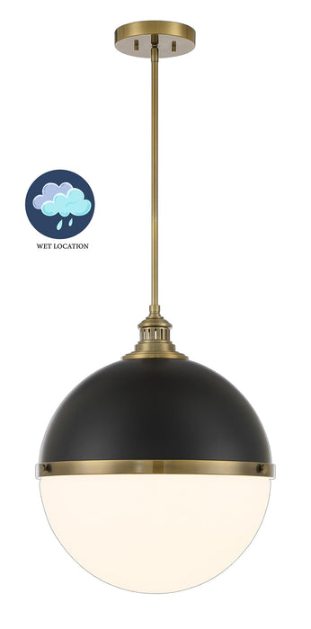 Minka Lavery 6606-885 Vorey White Etched Opal Outdoor Pendant Light Hanging Lantern, 1-Light 100 Watt, 20" H x 17" W, Coal and Oxidized Aged Brass - new