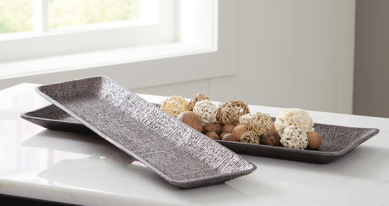Garekton Pewter Finish Tray Set (Priced Per Item, Must Order 2, 4, 6, or 8)