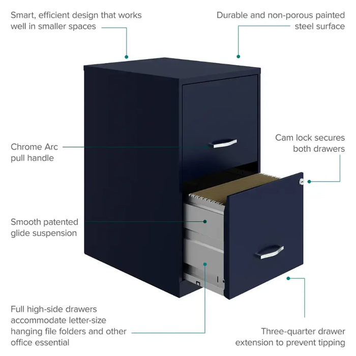 18in. 2 Drawer Metal File Cabinet - Key is Missing - new