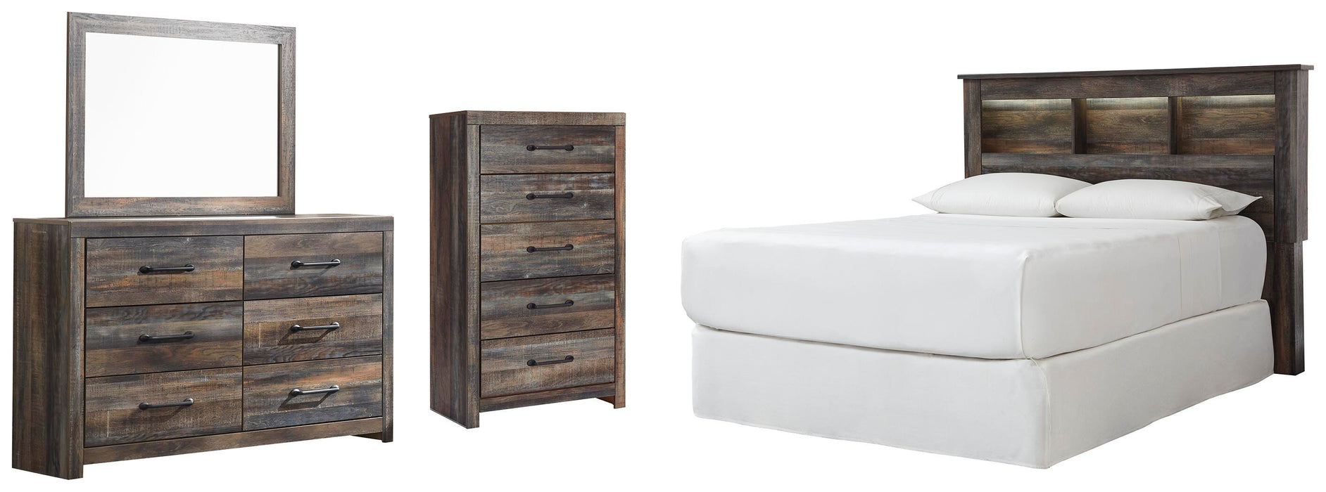 Drystan Multi Drystan Queen Bookcase Headboard, Dresser, Mirror and Chest