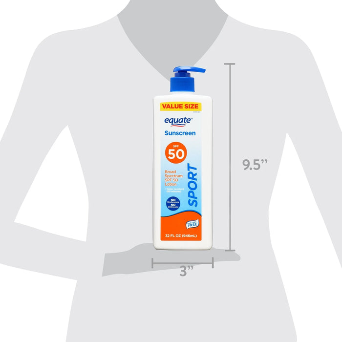 Equate Sport Broad Spectrum SPF-50 Sunscreen Lotion, 32 fl oz (Value Size) - new