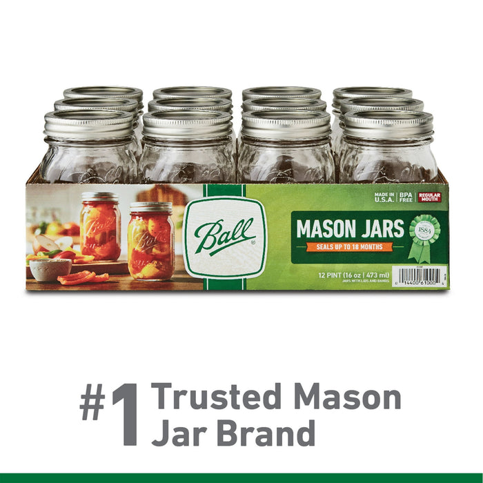 Ball Regular Mouth 16oz Pint Mason Jars with Lids & Bands, 12 Count - open_box