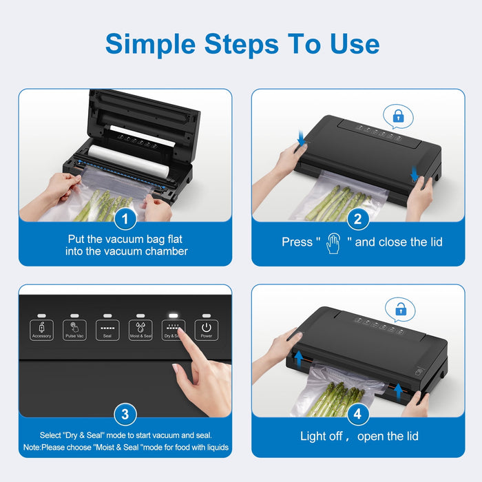 Mainstays Vacuum Sealer with Built-in Cutter and Roll Storage, 1 Vacuum Seal Roll Included , Black - new