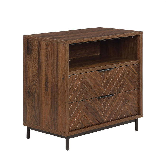 Better Homes & Gardens Wyatt Geo 2-Drawer Nightstand with USB, Walnut Finish - new