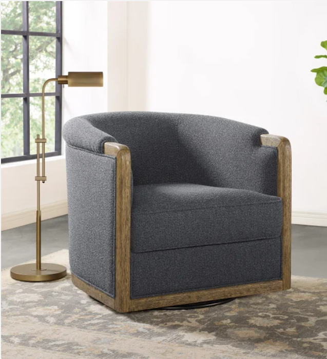 Thomasville Fabric Swivel Chair with Wood Trim - use_like_new