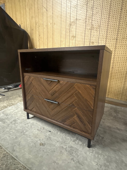 Better Homes & Gardens Wyatt Geo 2-Drawer Nightstand with USB, Walnut Finish - new