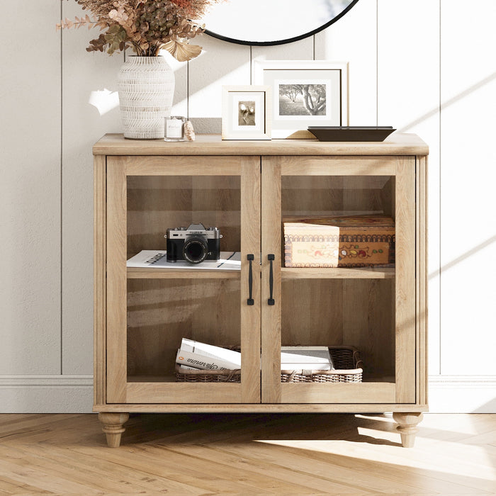 WAMAPT Sideboard Buffet Cabinets with Glass Door and Adjustable Shelf, Oak 34 inch - new