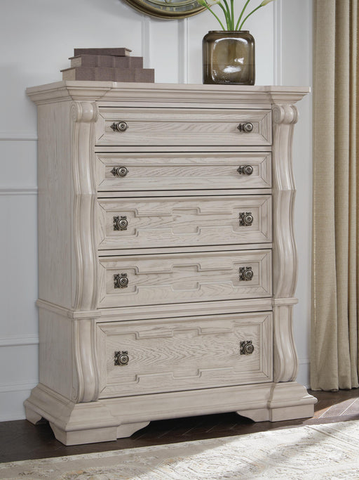 Andonhall Antique White Five Drawer Chest