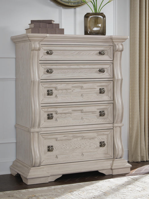 Andonhall Antique White Five Drawer Chest - Brand New