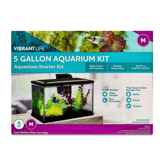 Vibrant Life 5 Gallon Aquarium Starter Kit with Blue & White LED Lights - new