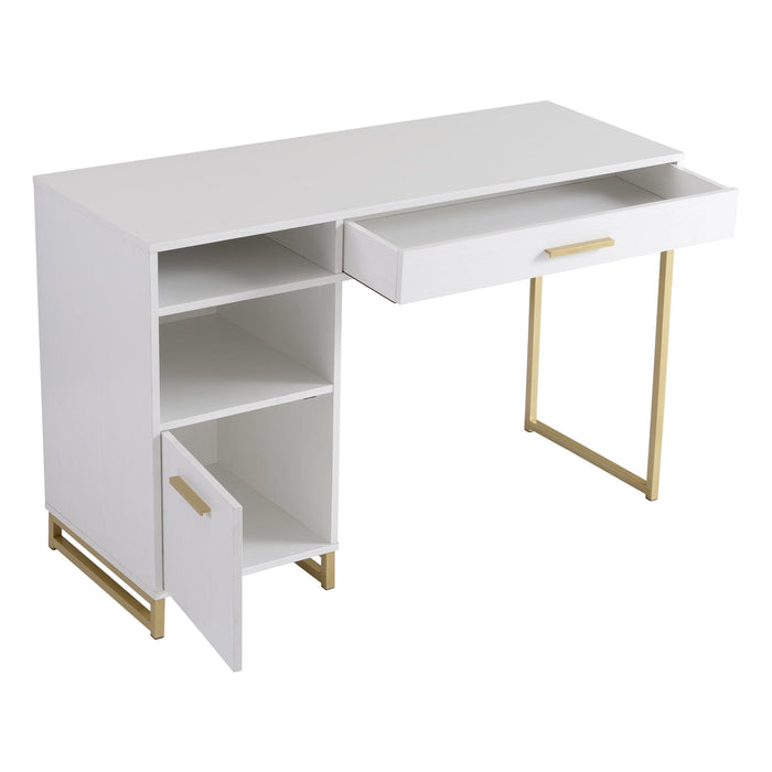 Mainstays Wood & Metal Writing Desk with 1 Drawer and 1 Door for Teen Adult,29.92 in, White Finish. - new