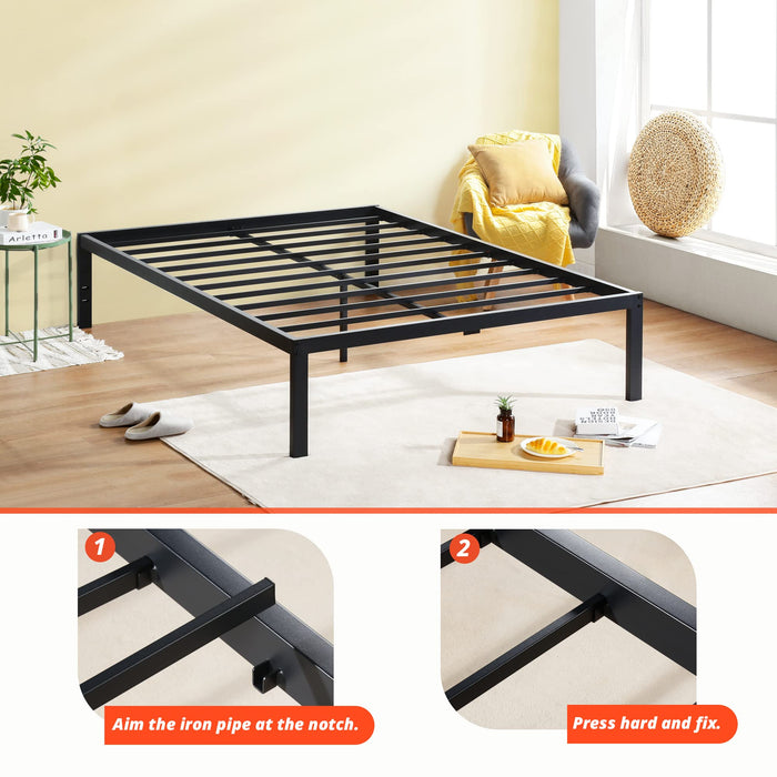 PrimaSleep 18 Inch Tall Metal Bed Frame/Dura Steel Slat/Anti-Slip Support/No Box Spring Needed Black/Twin, - open_box