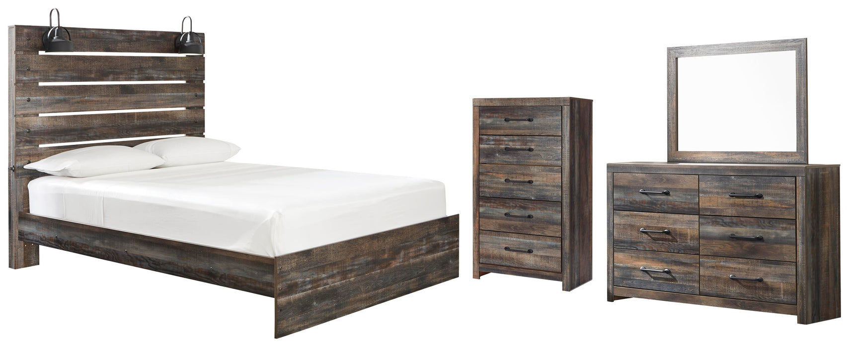 Drystan Multi Drystan Queen Panel Bed with Mirrored Dresser and Chest