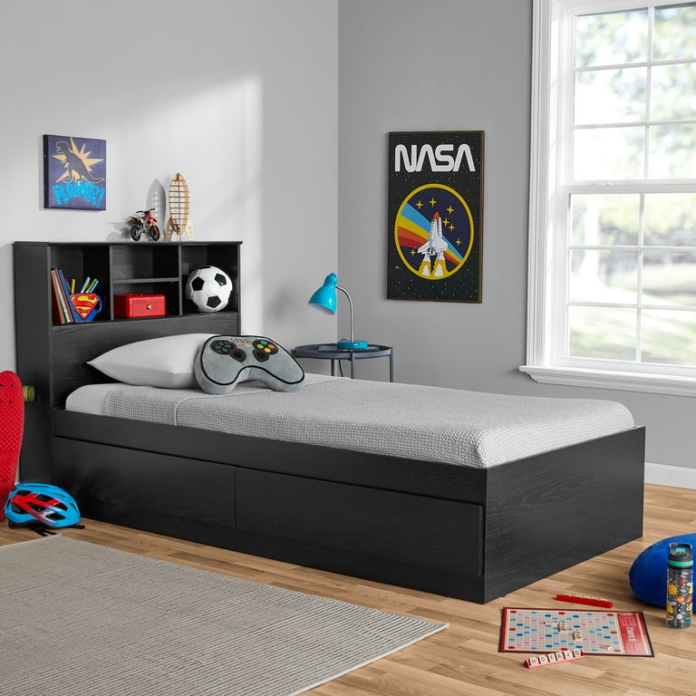 Your Zone Storage Bed with Bookcase Headboard, Twin, Bourbon Finish - open_box