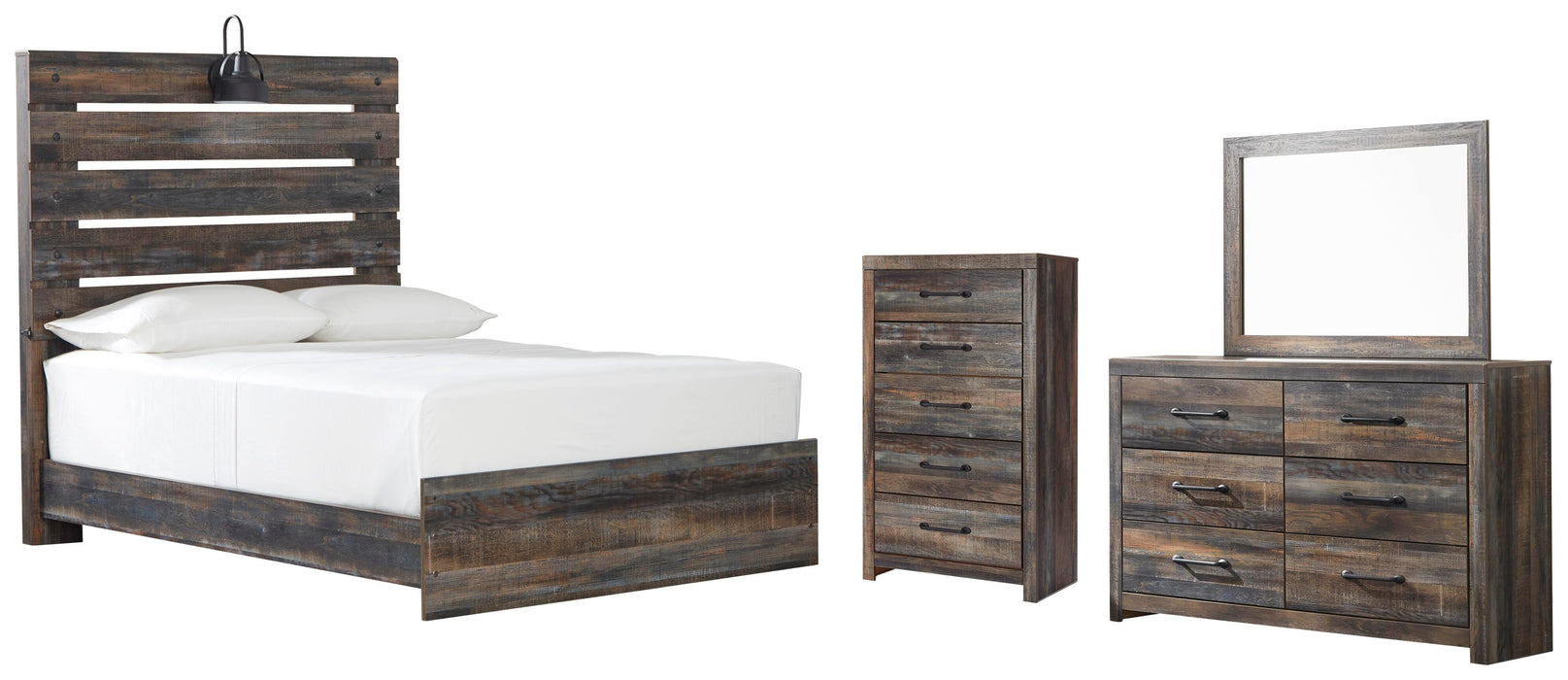 Drystan Multi Drystan Full Panel Bed with Mirrored Dresser and Chest
