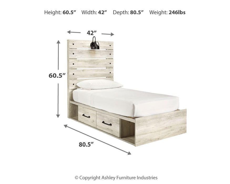 Cambeck Whitewash Cambeck Twin Panel Bed with 4 Storage Drawers