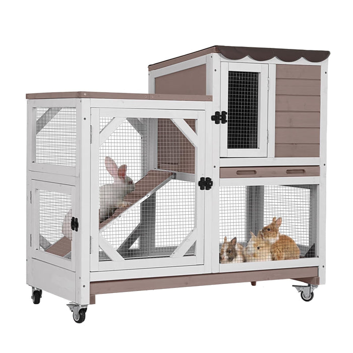 Aivituvin Rabbit Cage Indoor Outdoor Bunny Hutch on Wheels, 2 Story Wood Guinea Pig Cages with 2 Deeper Pull Out Trays - new