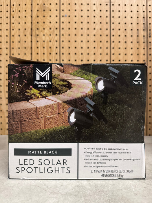 Member's Mark Matte Black LED Solar Spot Lights, 2-pack - open_box