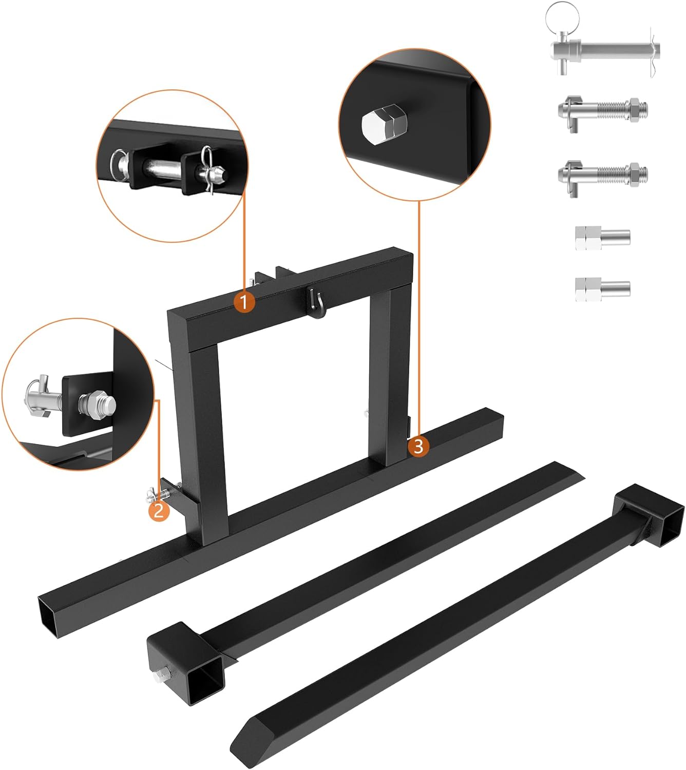 3 Point Hitch Pallet Forks 1500lbs Capacity Attachments, 40” Adjustable Pallet Fork Quick Hitch for Cat 1 Tractor for Logs Fields - used_good