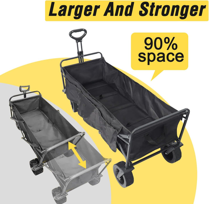Beach Cart Large Capacity, Heavy Duty Folding Wagon Portable, Collapsible Wagon for Sports, Shopping, Camping Collapsible Foldable cart (Black, 1 Year Warrant) - new