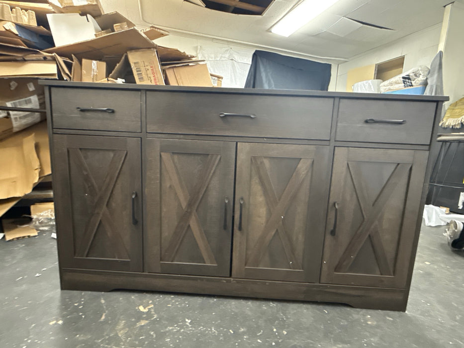 Homfa Buffet Cabinet with 3 Drawers and 4 Doors, 55.1” W Kitchen Sideboard Storage Cabinet with Adjustable Shelves, Farmhouse Coffee Bar Cabinet for Dining Room, Dark Brown - new