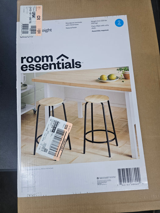 Set of 2 24" Wood and Metal Base Backless Counter Height Barstool Stool with Footrest Natural - Room Essentials™