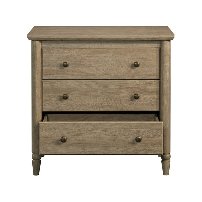 My Texas House Monroe 3 Drawer Nightstand with USB, Brushed Oak Finish - Side Is Cracked but Sturdy - new