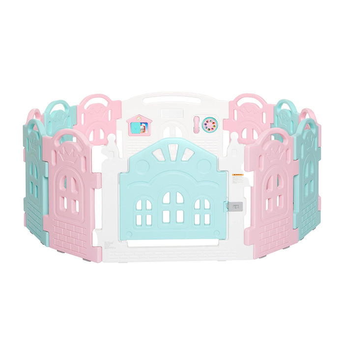 Dream On Me 12 Panel Rumi Baby Playpen in Pink and Blue, Easy to Fold and Store, Fun Game Panel, Indoor and Outdoor Playpen for Babies and Toddlers - new